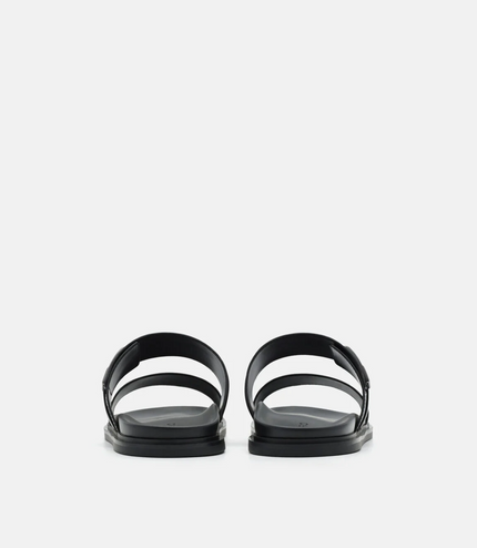 Double Band Buckle Slide Sandals - Black