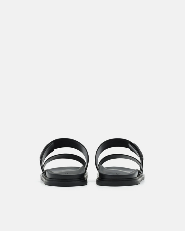 Double Band Buckle Slide Sandals - Black