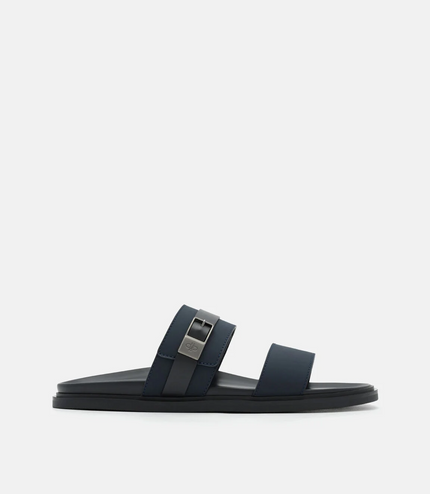 Double Band Buckle Slide Sandals - Navy