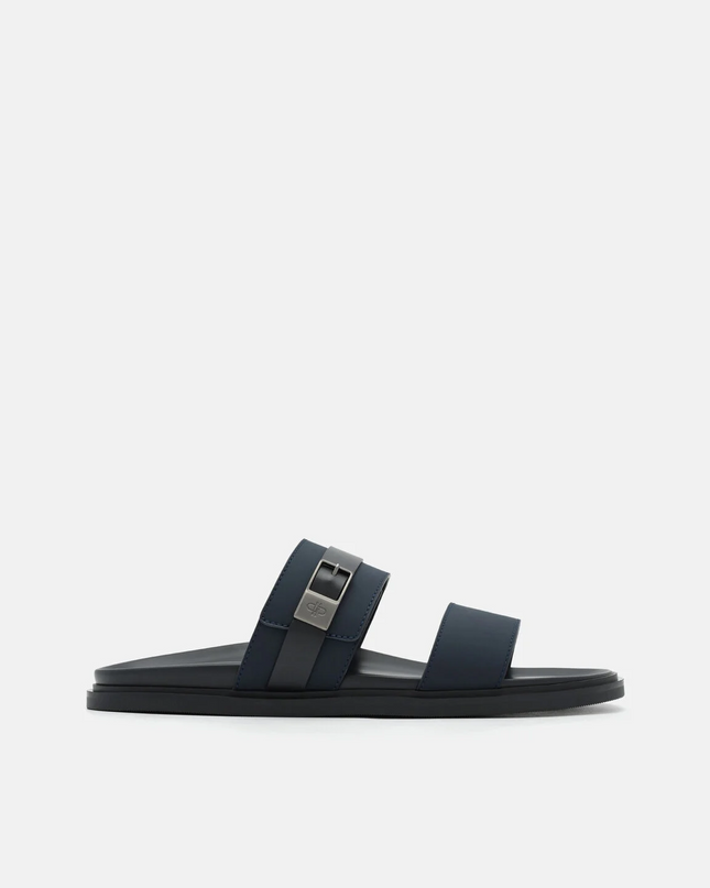 Double Band Buckle Slide Sandals - Navy