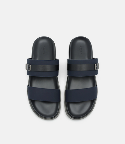 Double Band Buckle Slide Sandals - Navy