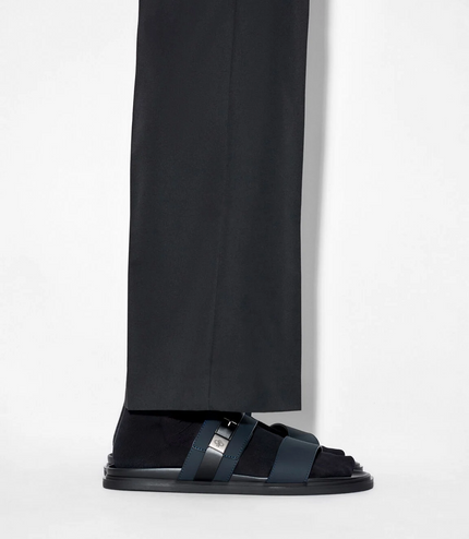 Double Band Buckle Slide Sandals - Navy