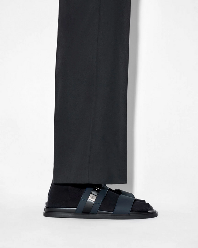 Double Band Buckle Slide Sandals - Navy