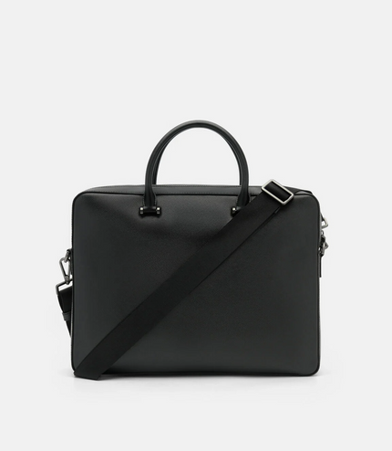 Saffiano Leather Briefcase - Black