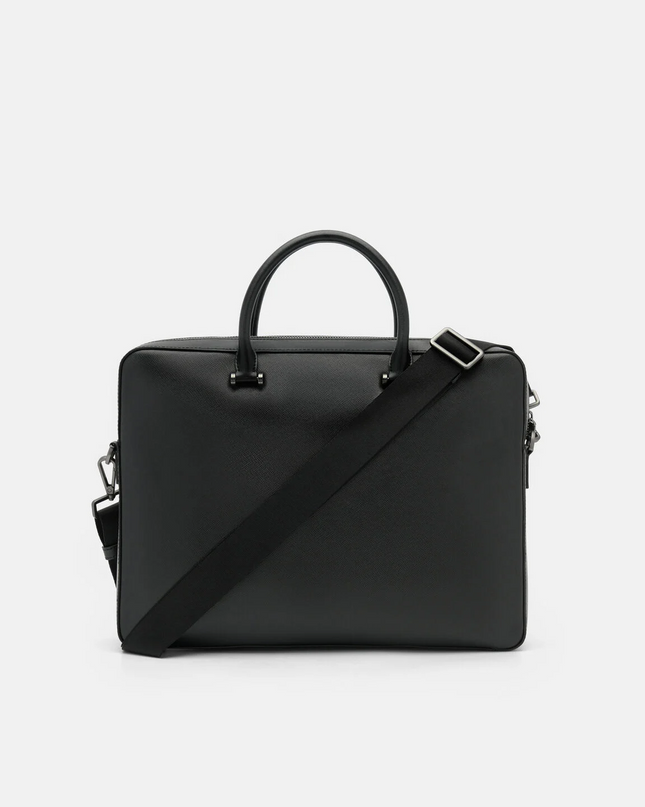 Saffiano Leather Briefcase - Black