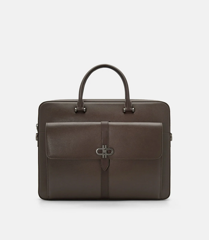 Saffiano Leather Briefcase - Dark Brown