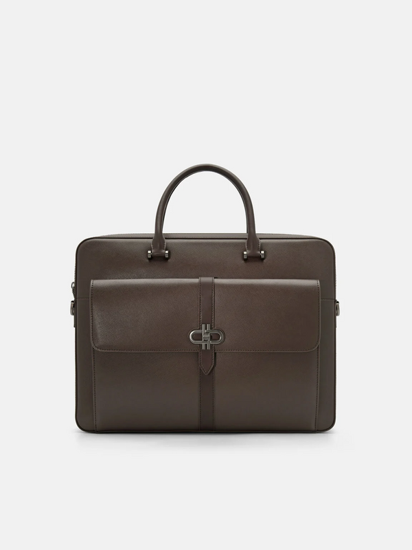 Saffiano Leather Briefcase - Dark Brown