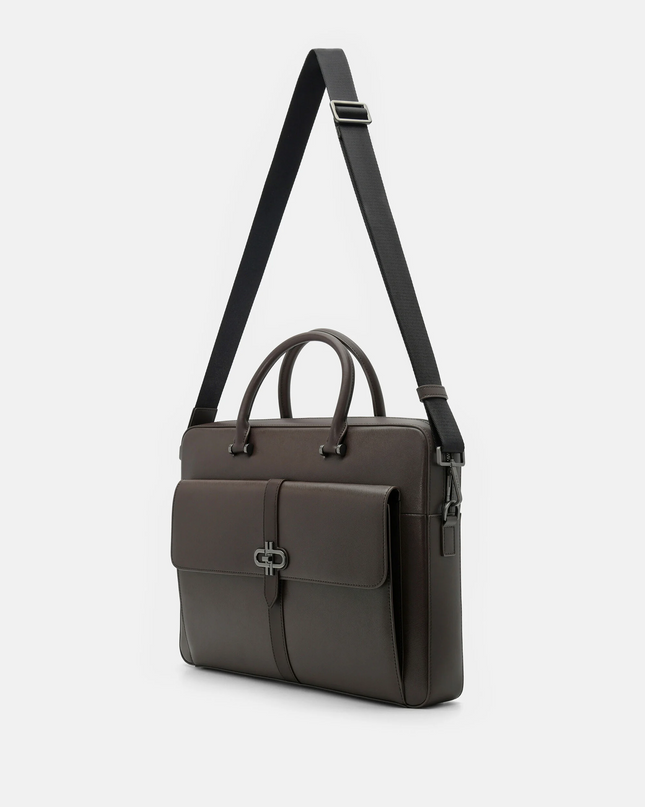 Saffiano Leather Briefcase - Dark Brown