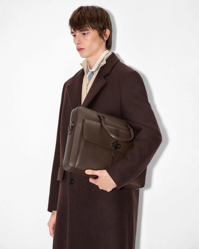 Saffiano Leather Briefcase - Dark Brown