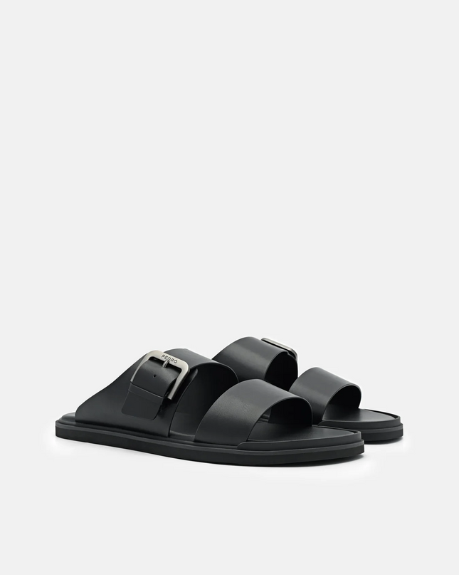 Buckle Slide Sandals - Black
