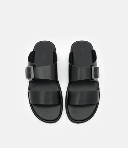 Buckle Slide Sandals - Black