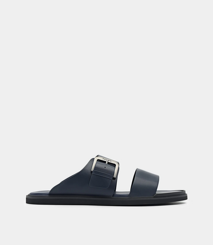 Buckle Slide Sandals - Navy