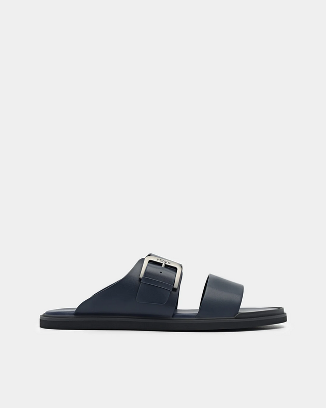 Buckle Slide Sandals - Navy