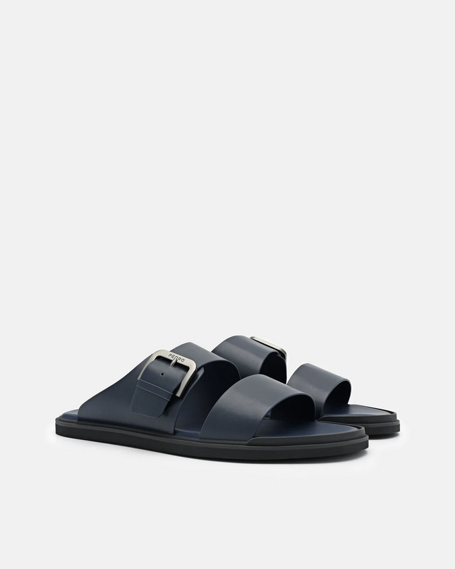 Buckle Slide Sandals - Navy
