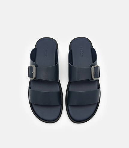 Buckle Slide Sandals - Navy