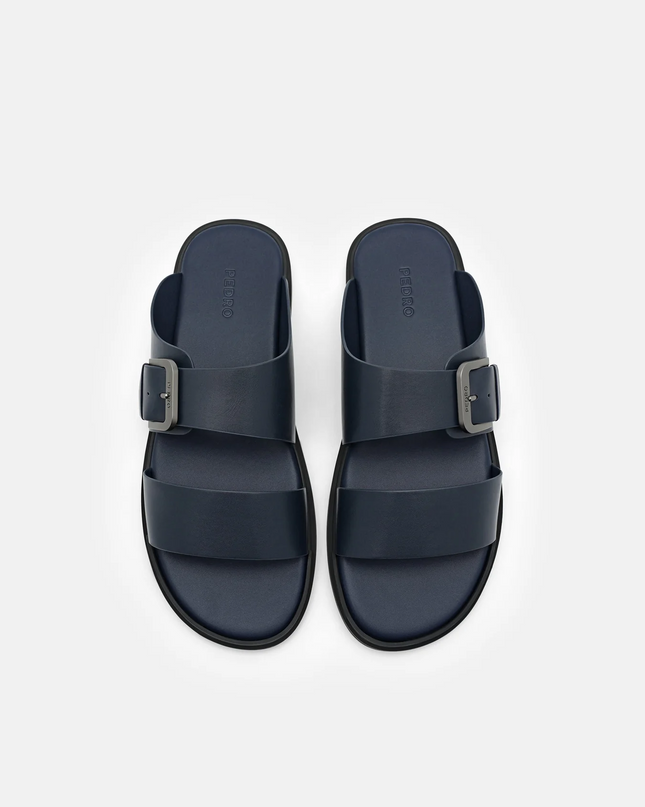 Buckle Slide Sandals - Navy