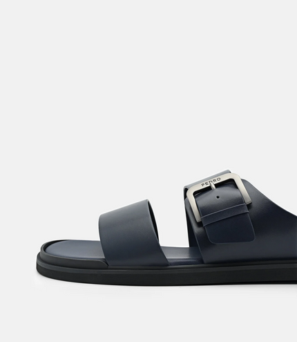 Buckle Slide Sandals - Navy