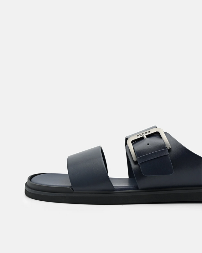 Buckle Slide Sandals - Navy