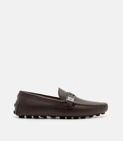 Embossed Leather Driving Shoes - Dark Brown