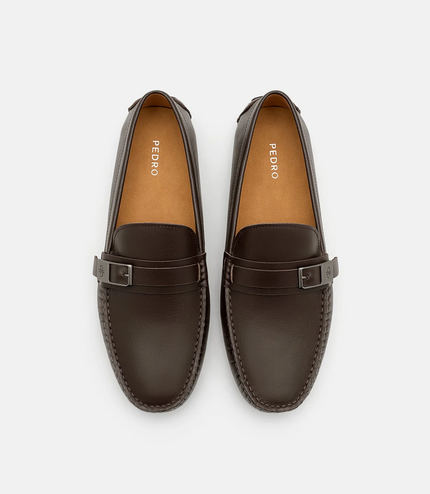 Embossed Leather Driving Shoes - Dark Brown
