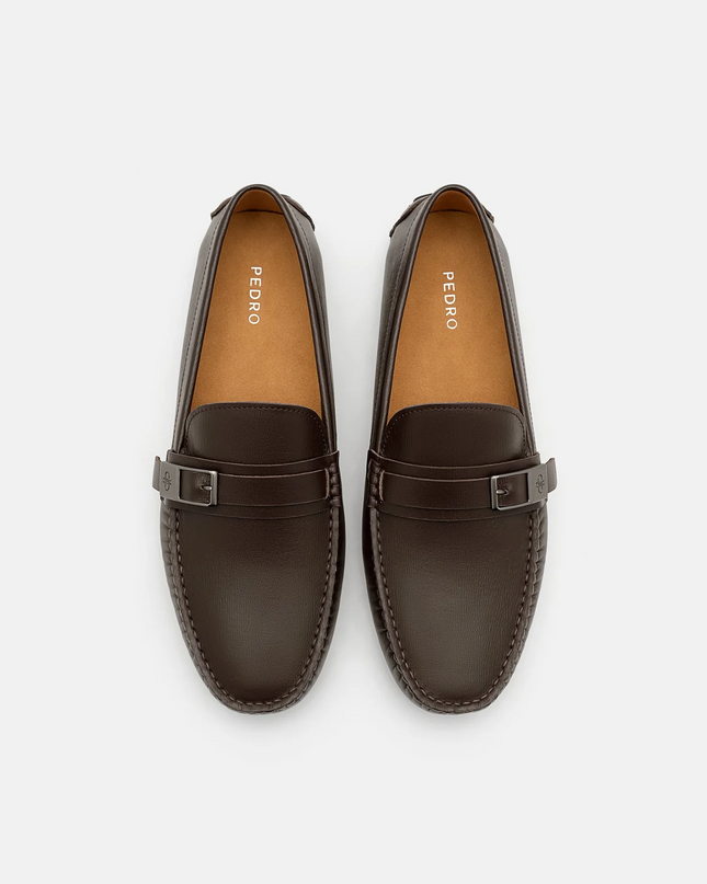Embossed Leather Driving Shoes - Dark Brown