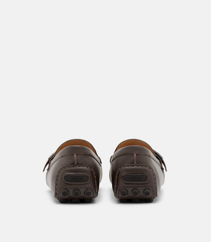 Embossed Leather Driving Shoes - Dark Brown