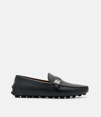 Embossed Leather Driving Shoes - Black