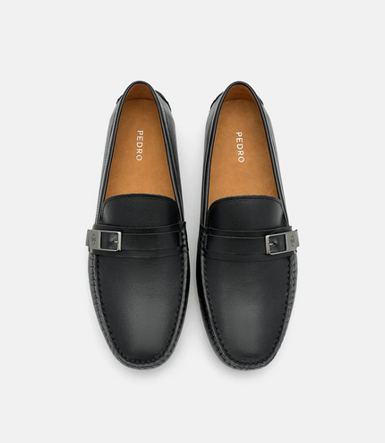 Embossed Leather Driving Shoes - Black