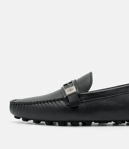 Embossed Leather Driving Shoes - Black
