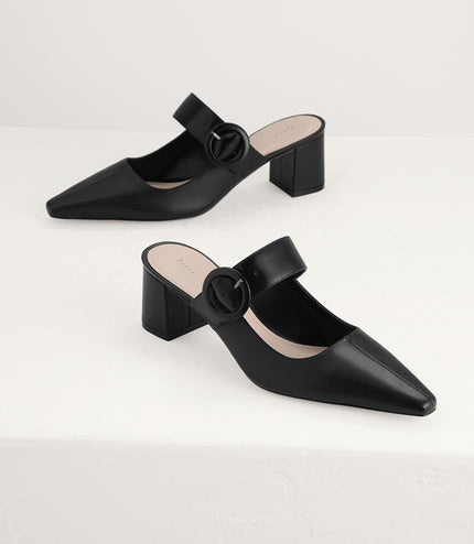 Buckled Leather Mules