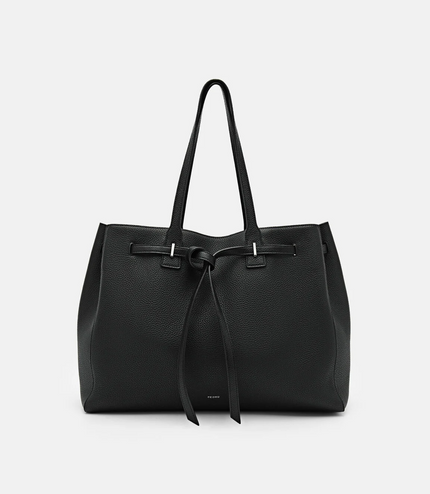 Demi Oversized Leather Tote Bag - Black