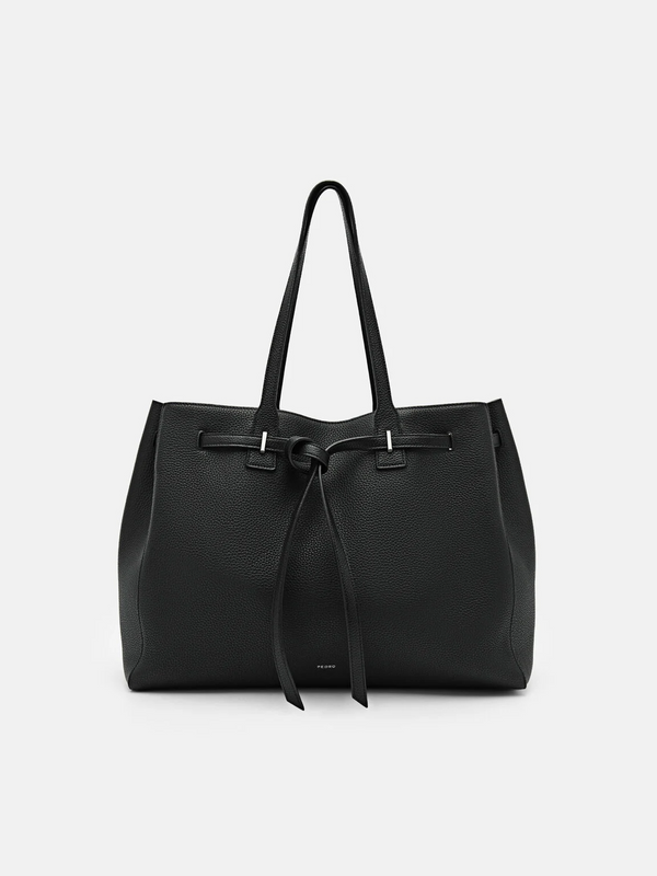 Demi Oversized Leather Tote Bag - Black