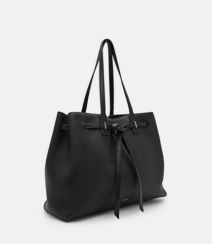Demi Oversized Leather Tote Bag - Black