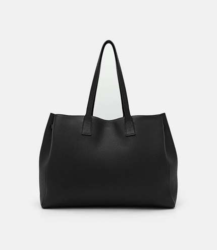 Demi Oversized Leather Tote Bag - Black