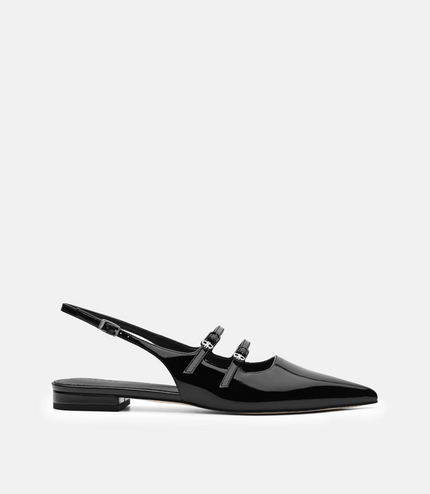 Patent Leather Slingback Ballerina Flats - Black