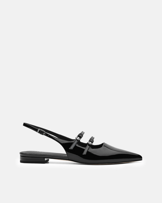 Patent Leather Slingback Ballerina Flats - Black