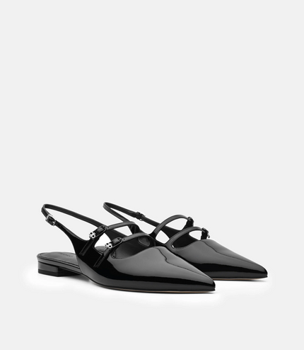 Patent Leather Slingback Ballerina Flats - Black