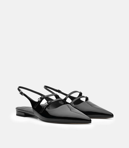 Patent Leather Slingback Ballerina Flats - Black