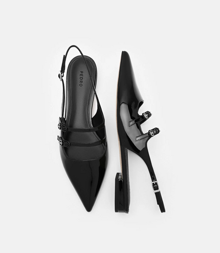 Patent Leather Slingback Ballerina Flats - Black