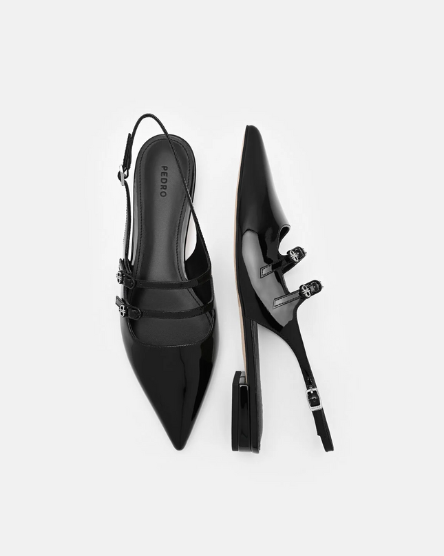 Patent Leather Slingback Ballerina Flats - Black