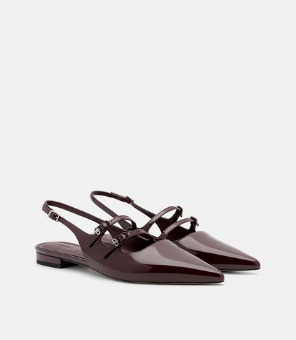 Patent Leather Slingback Ballerina Flats - Wine
