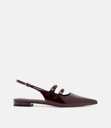 Patent Leather Slingback Ballerina Flats - Wine
