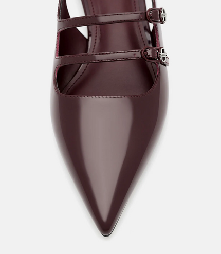 Patent Leather Slingback Ballerina Flats - Wine