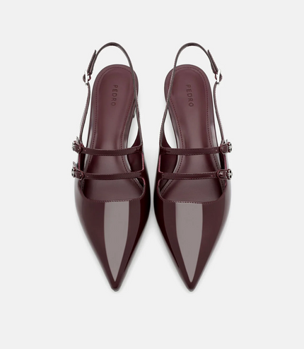 Patent Leather Slingback Ballerina Flats - Wine