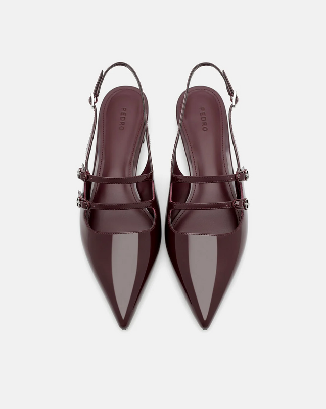 Patent Leather Slingback Ballerina Flats - Wine