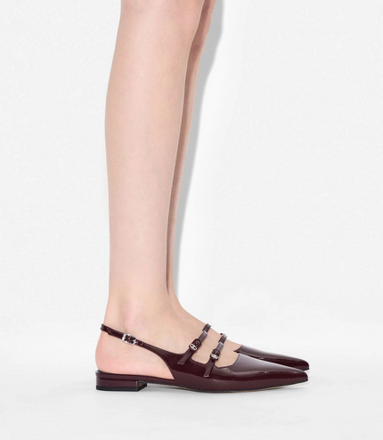 Patent Leather Slingback Ballerina Flats - Wine