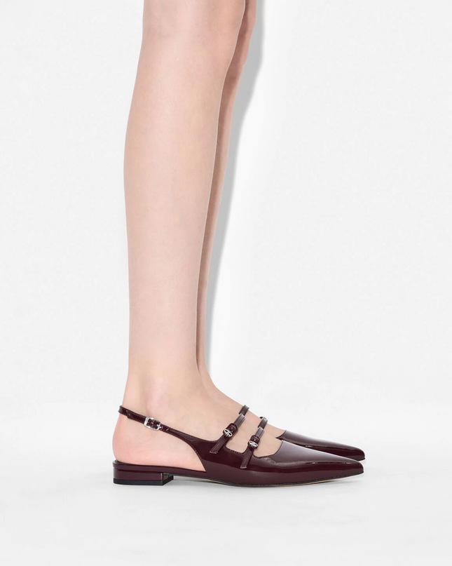 Patent Leather Slingback Ballerina Flats - Wine