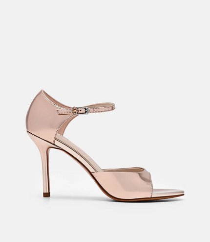 Leather Ankle Strap Stilletto Heel Sandals - Rose Gold