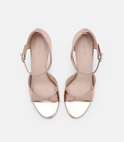 Leather Ankle Strap Stilletto Heel Sandals - Rose Gold