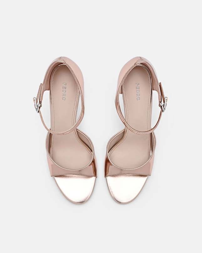 Leather Ankle Strap Stilletto Heel Sandals - Rose Gold